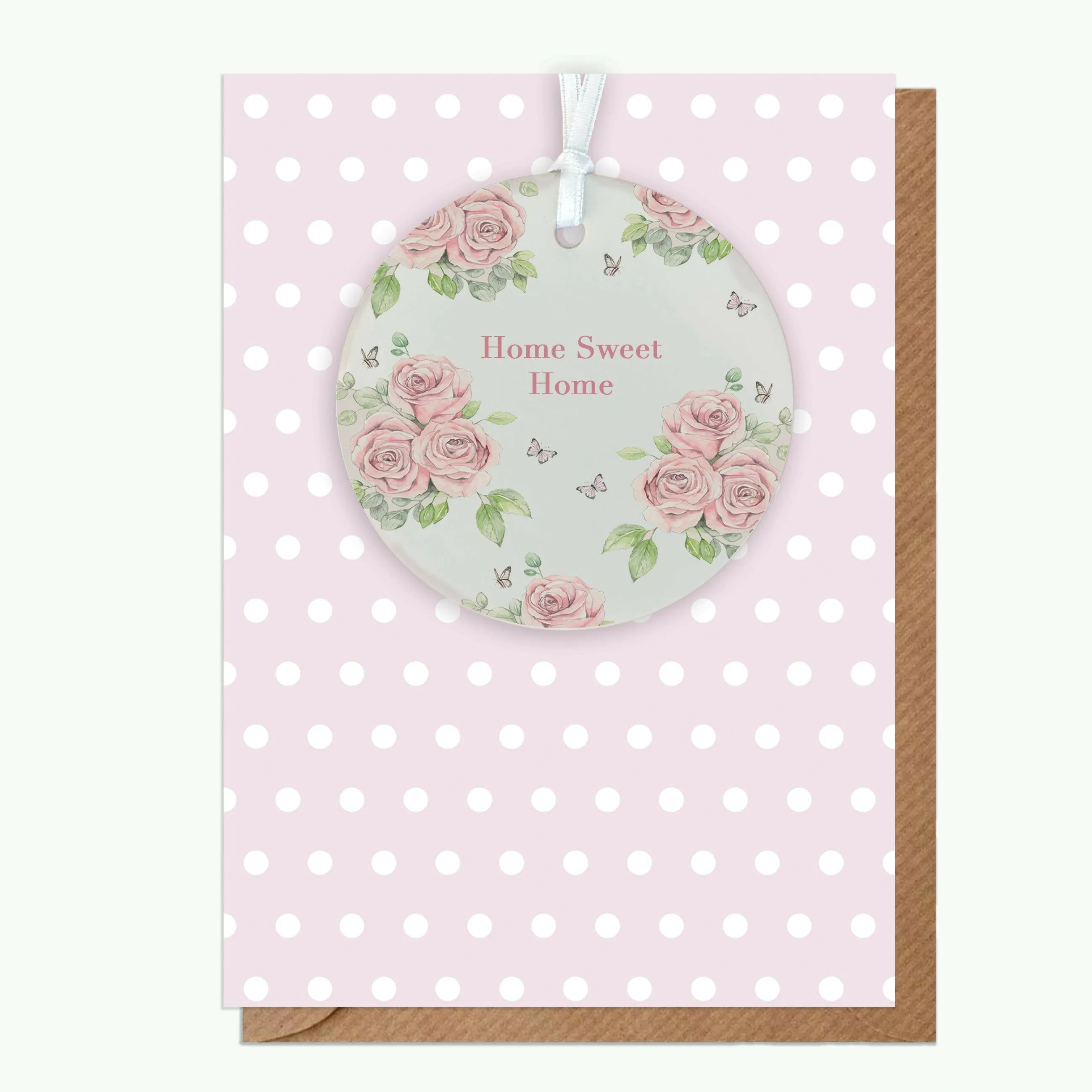 A6 Greeting Card with Ceramic Keepsake - Rose Home Sweet Home