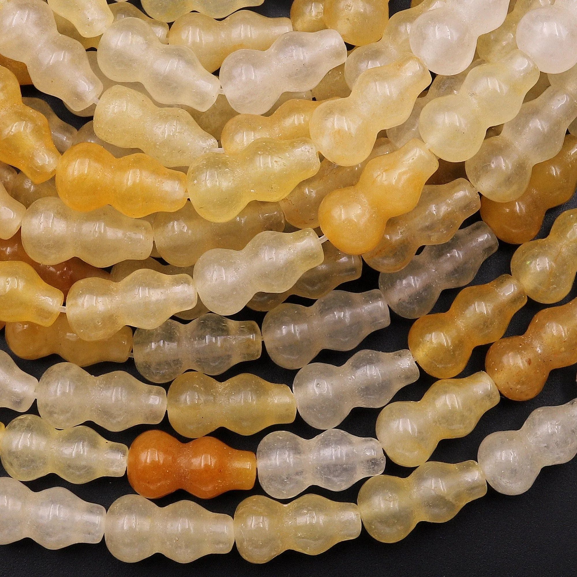 AAA Extra Translucent Natural Yellow Aventurine Carved Treasure bottle Vase Beads 15.5" Strand