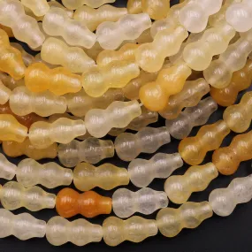 AAA Extra Translucent Natural Yellow Aventurine Carved Treasure bottle Vase Beads 15.5" Strand