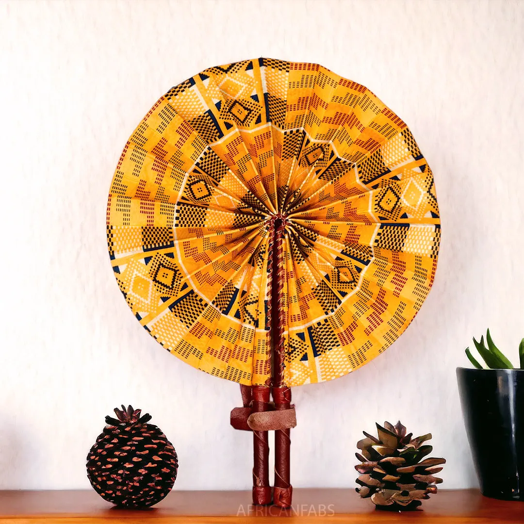 African Hand fan - Ankara print Hand fan - Katakyie - Yellow kente