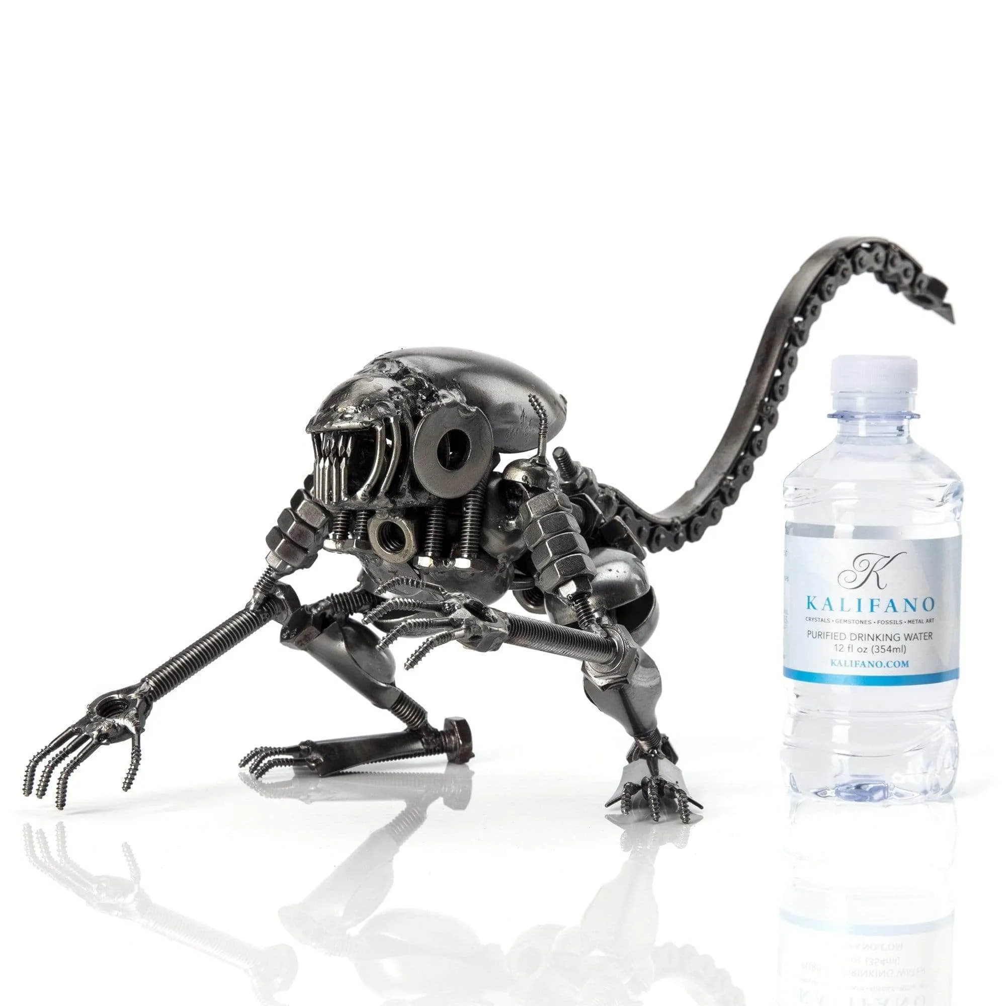 Alien Crouched Inspired Recycled Metal Sculpture