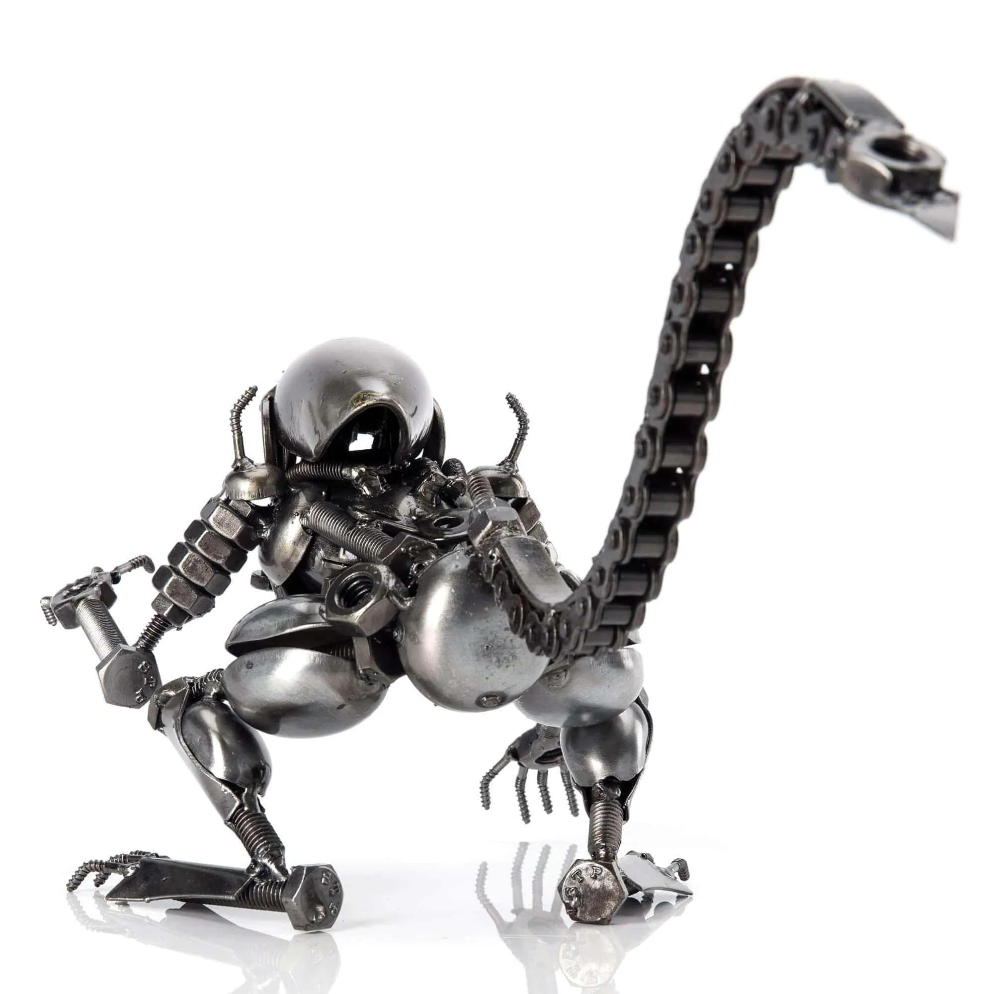 Alien Crouched Inspired Recycled Metal Sculpture