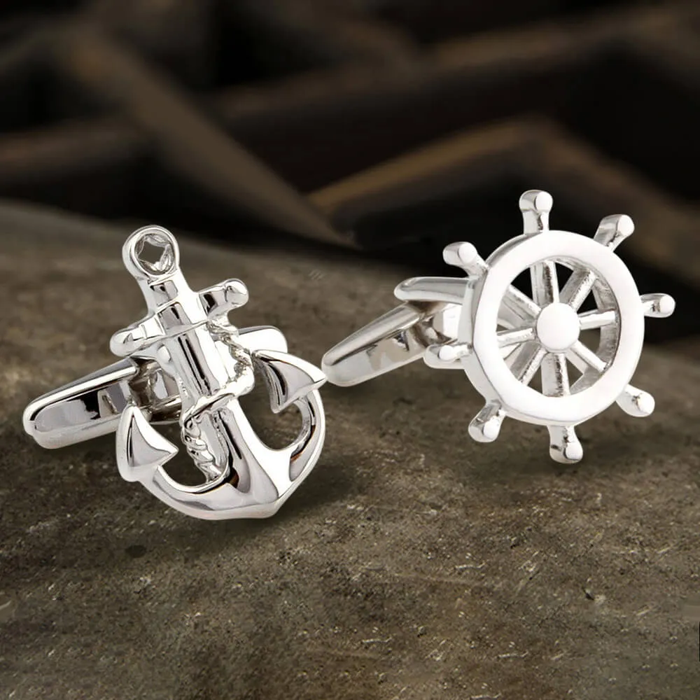 Anchor Rudder Brass Bullet Back Cufflinks