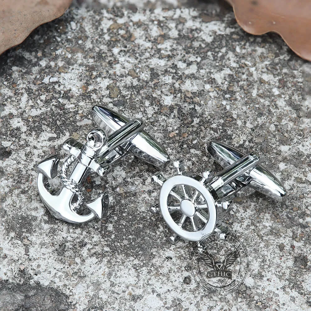 Anchor Rudder Brass Bullet Back Cufflinks