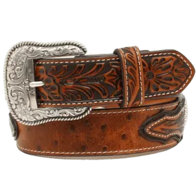 Ariat Men's Conchos Ostrich Print Brown Belt A1024402