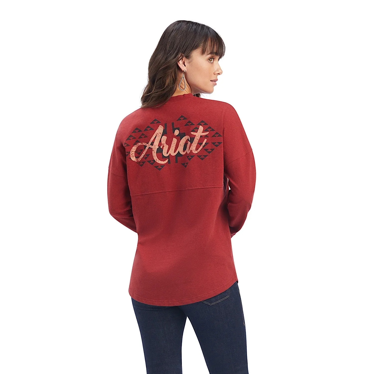 Ariat Womens REAL Southwest Oversized Graphic L/S Top Rouge Red Heather