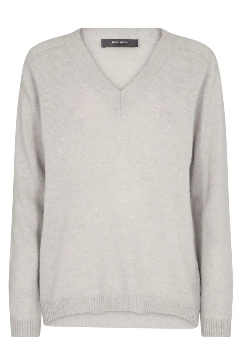 Arlie Cashmere V-Neck Knit | Quiet Gray | Strik fra Mos Mosh