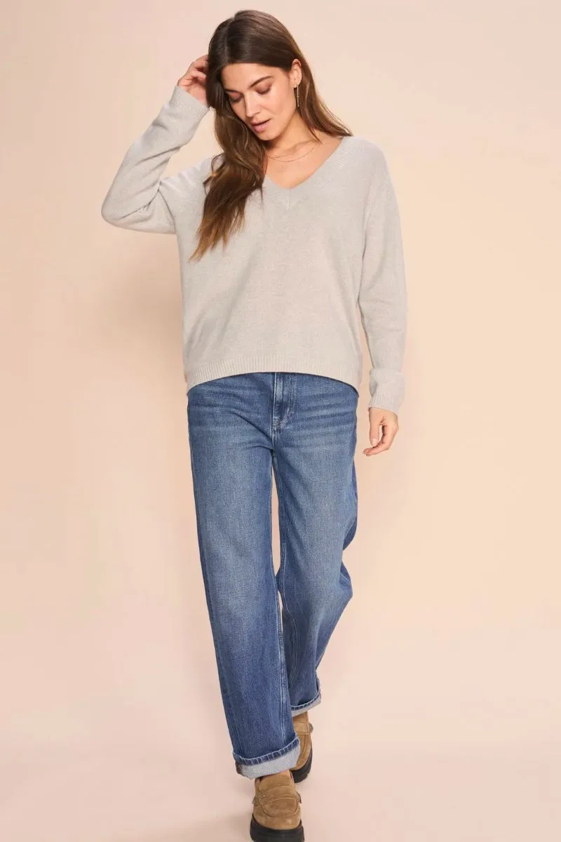 Arlie Cashmere V-Neck Knit | Quiet Gray | Strik fra Mos Mosh