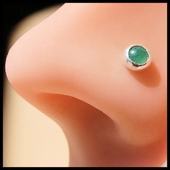 Aventurine Nose Stud in Silver