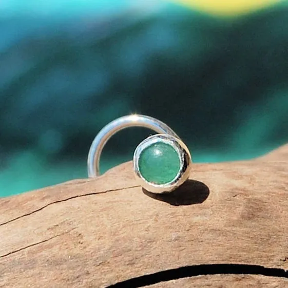 Aventurine Nose Stud in Silver