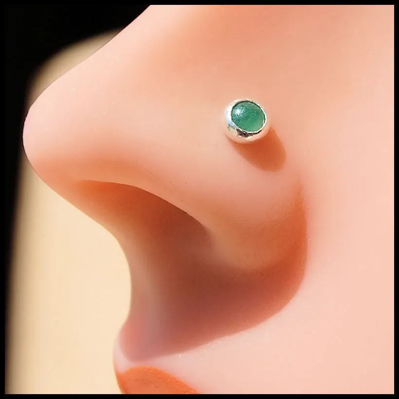 Aventurine Nose Stud in Silver