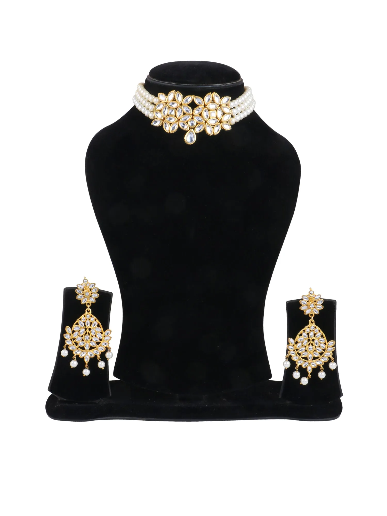 Beaded Pearl Kundan Choker Necklace Set