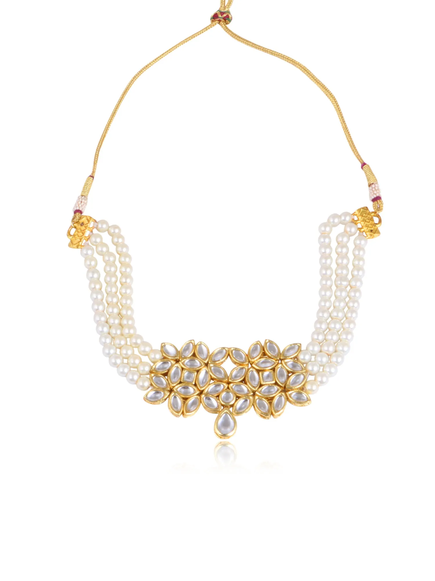 Beaded Pearl Kundan Choker Necklace Set