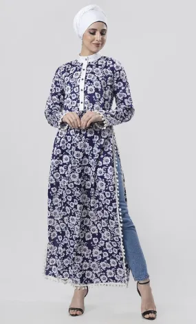 Beautiful Blue Butter Cup Floral Printed Abaya