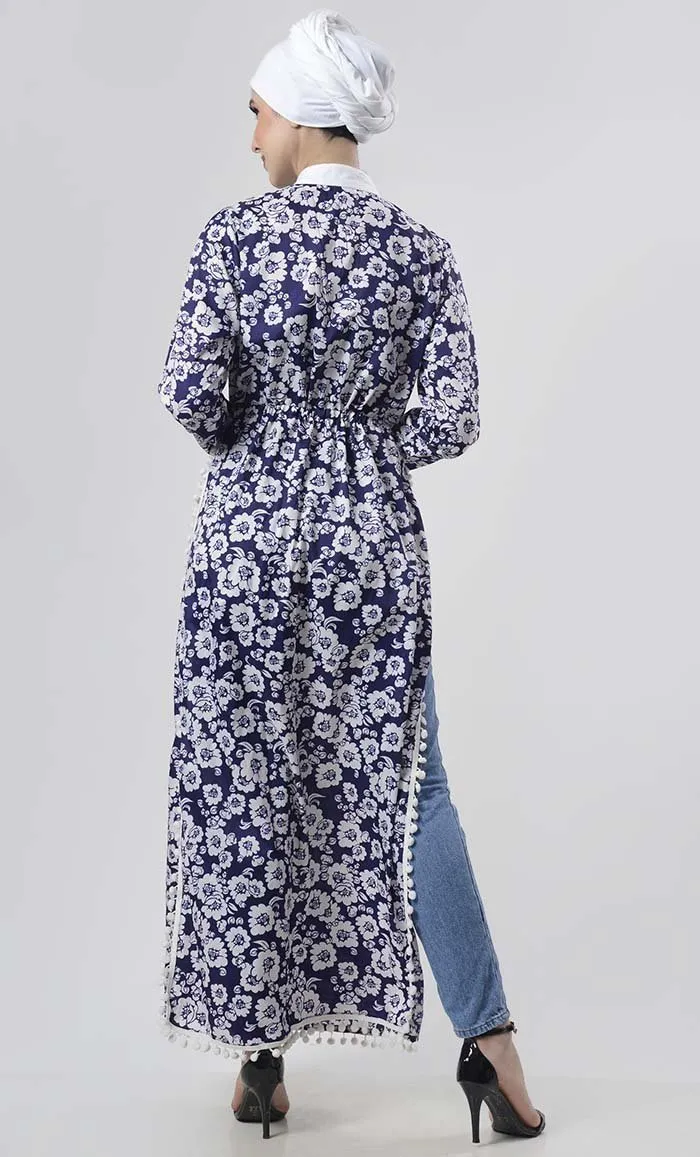 Beautiful Blue Butter Cup Floral Printed Abaya