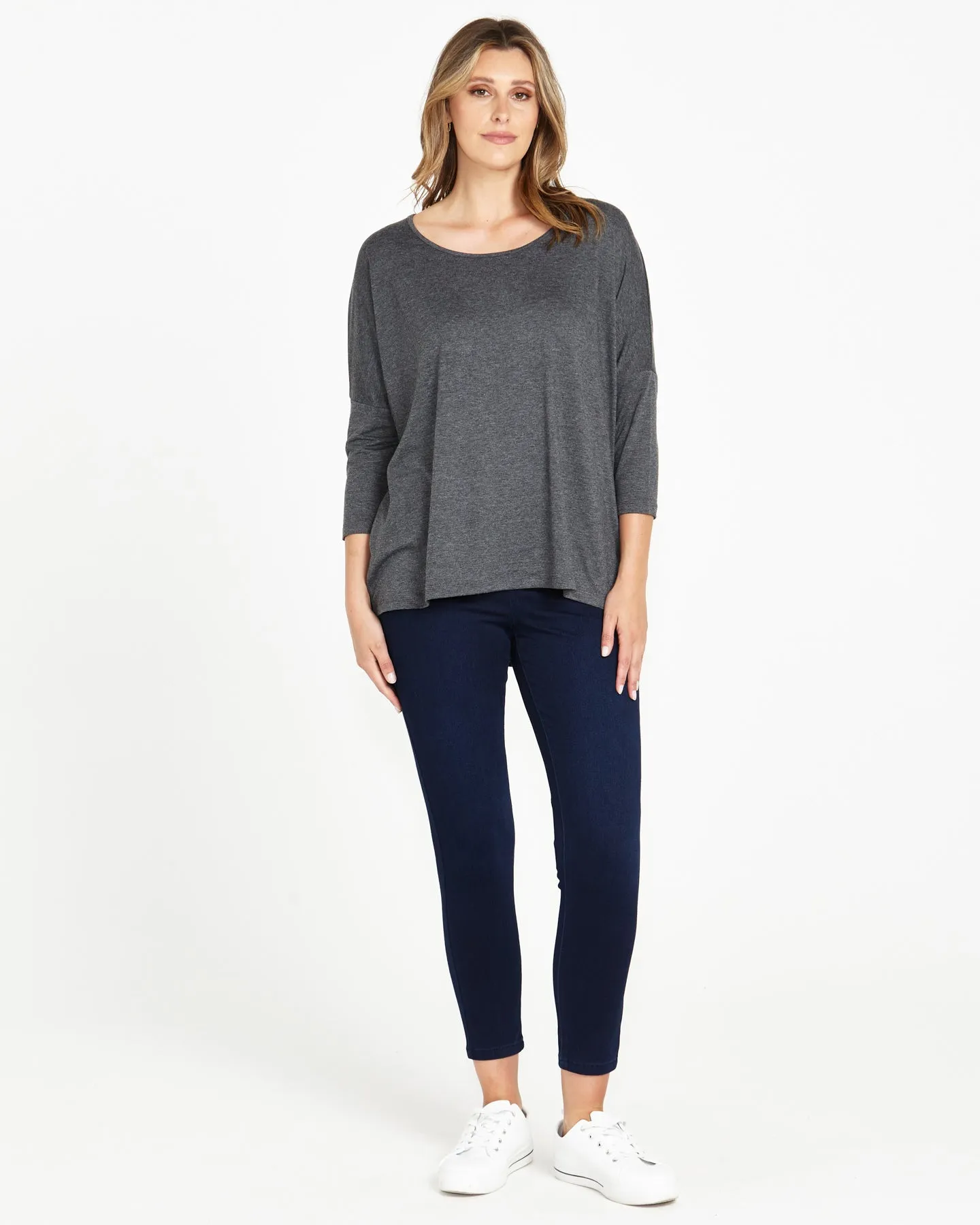 Betty Basics Milan 3/4 Sleeve Top Charcoal