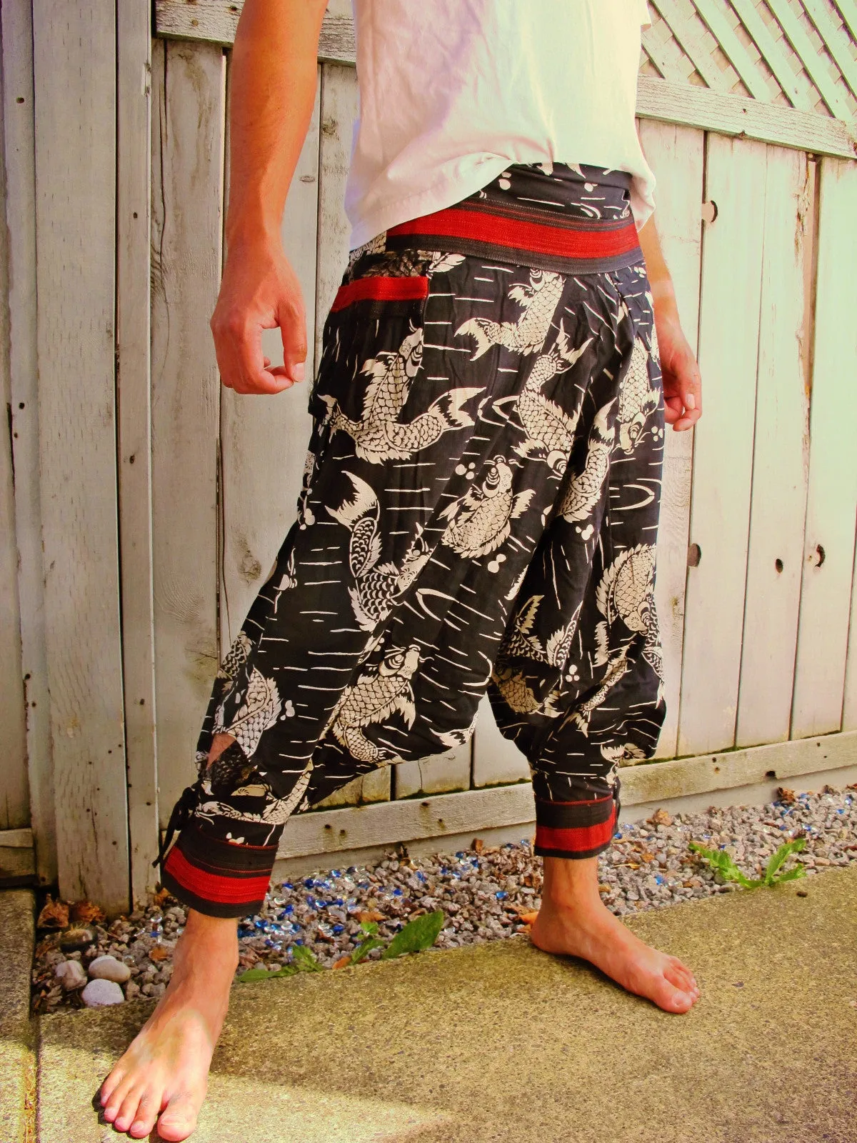 Big Koi Fish (BLACK) Tribal Warrior Pants