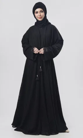 Black Dori On Waist With Tassel Detailing Abaya