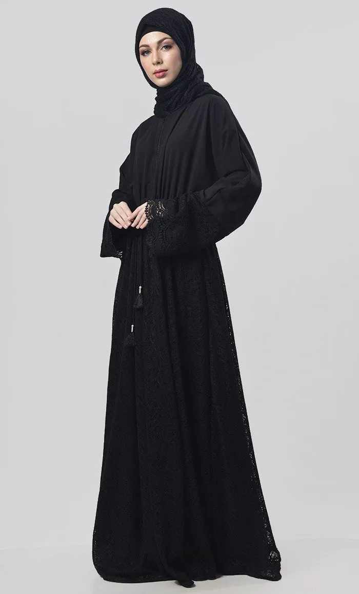 Black Dori On Waist With Tassel Detailing Abaya