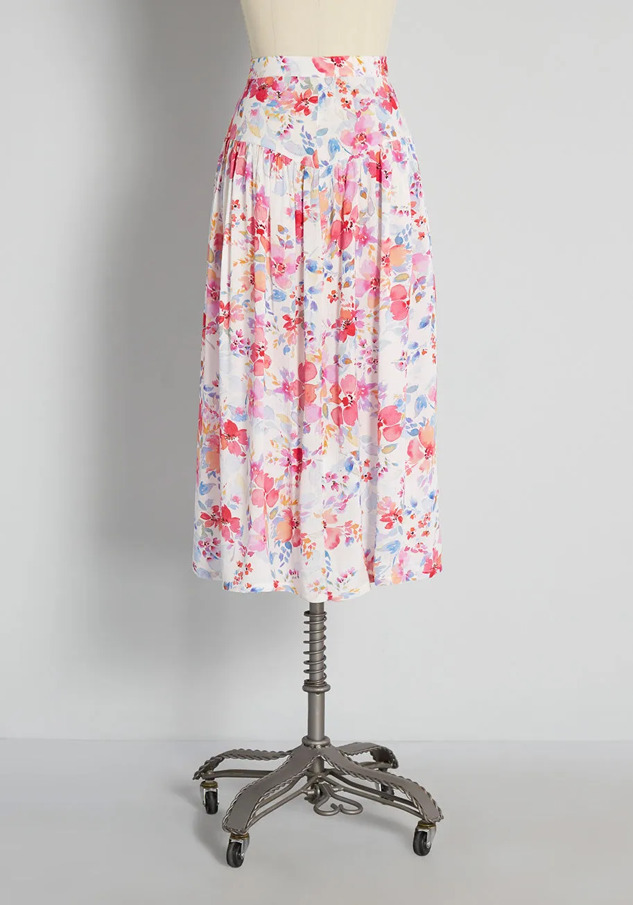 Blooming Watercolors Midi Skirt