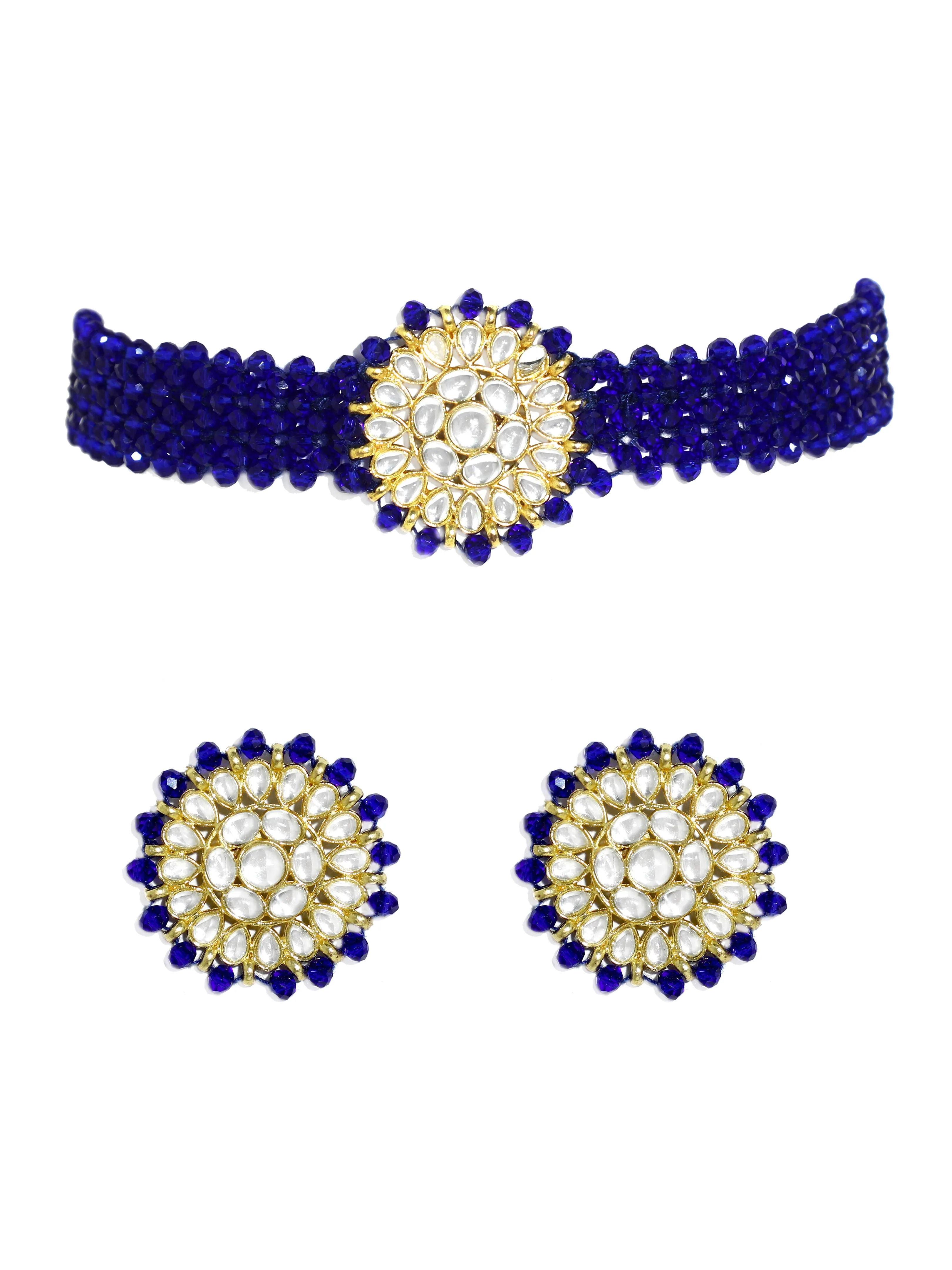 Blue Crystal Kundan Choker Necklace Set