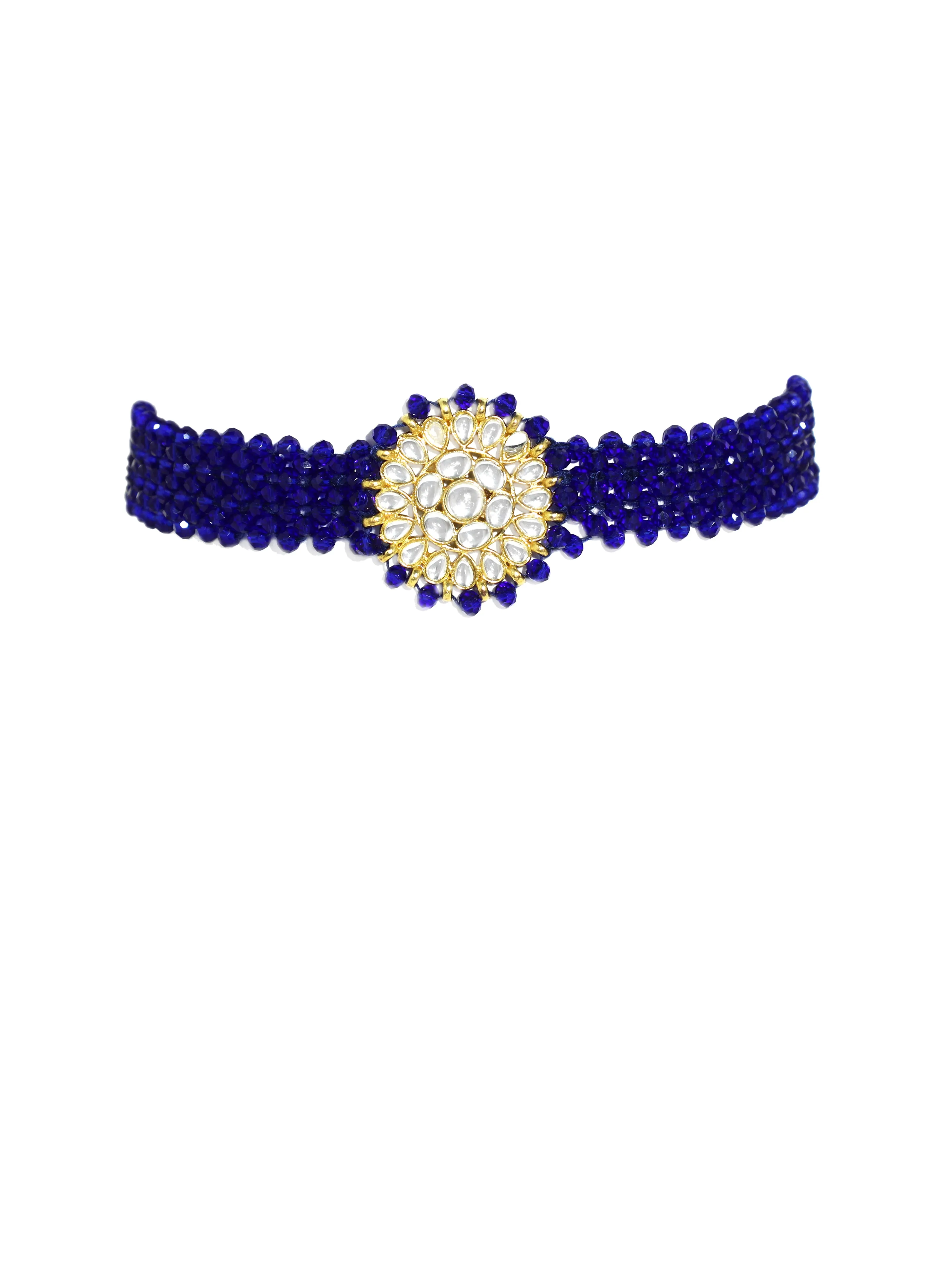 Blue Crystal Kundan Choker Necklace Set