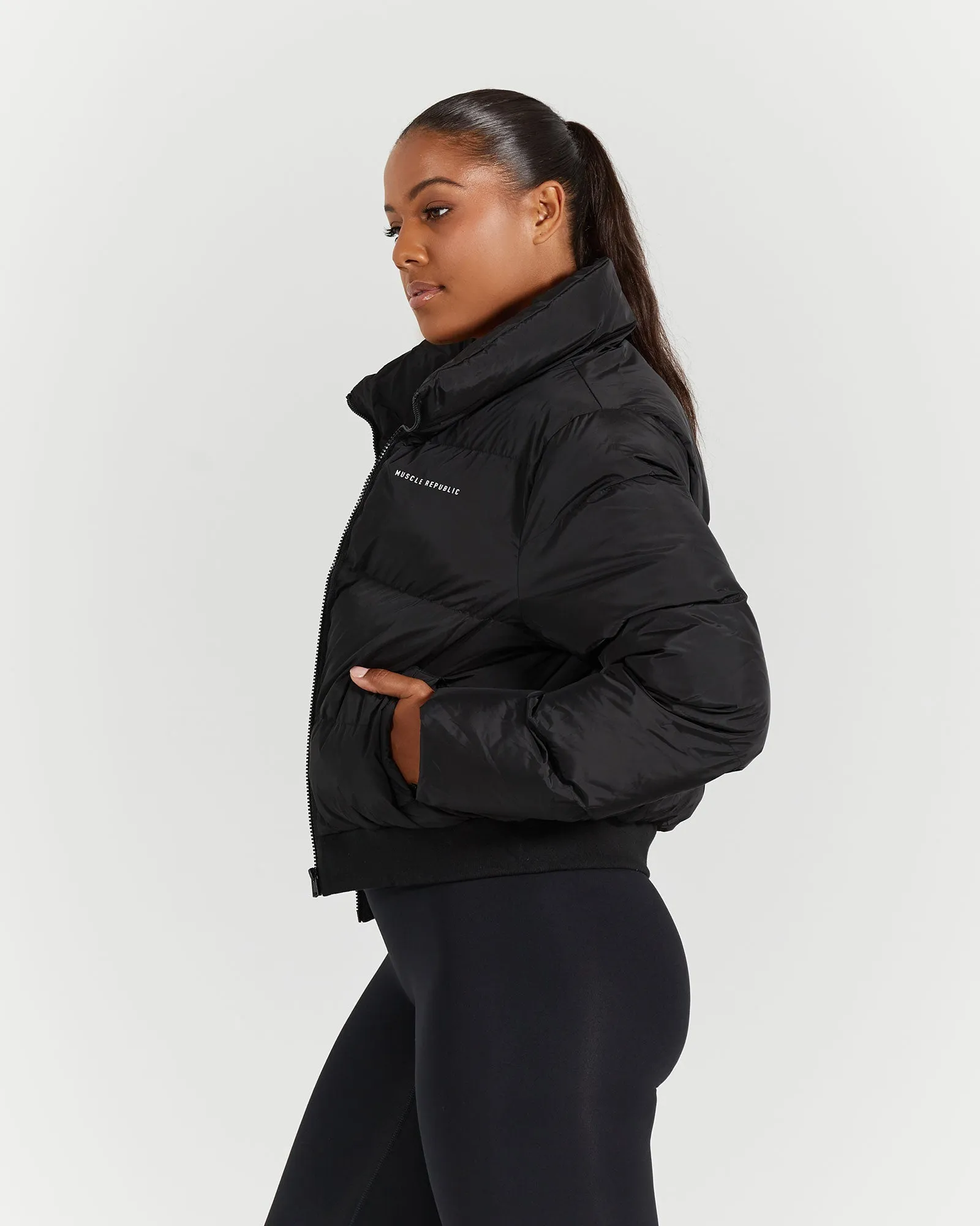 BOMBER PUFFER JACKET - BLACK