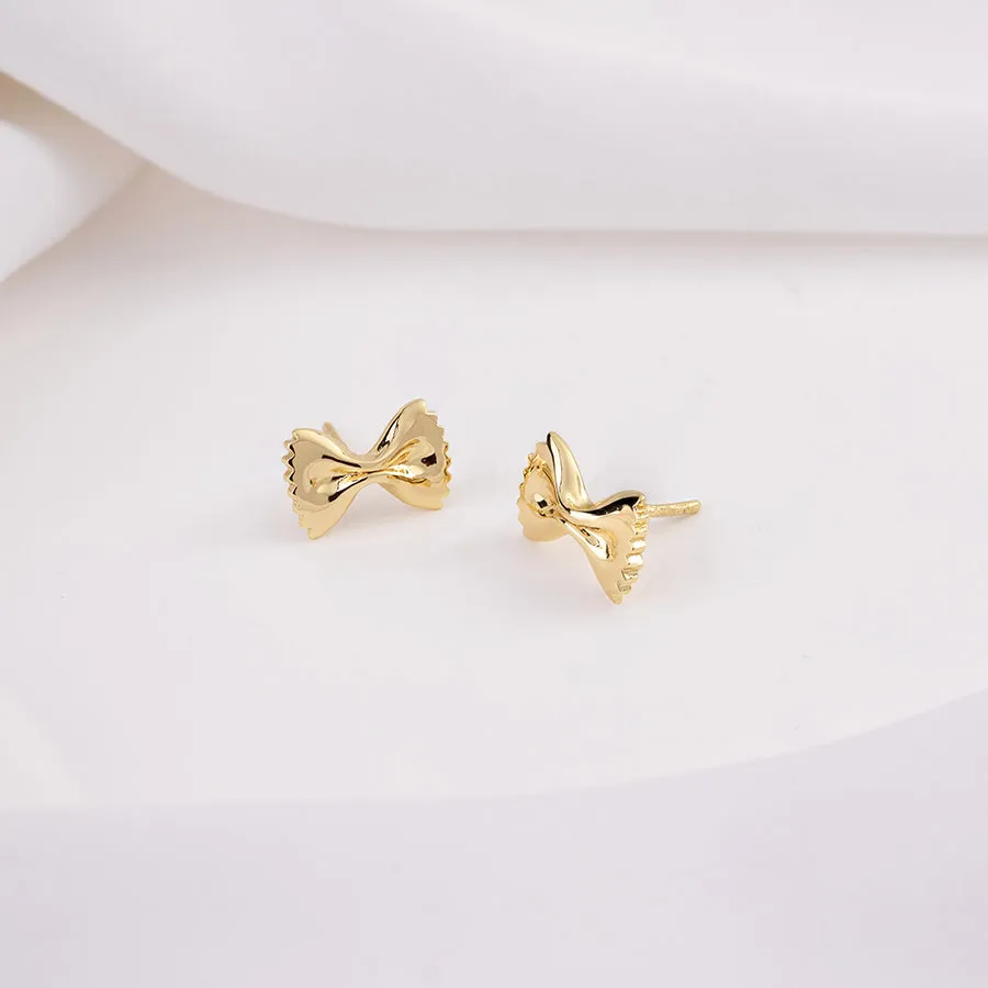 Bow Tie Pasta Gold Stud Earrings