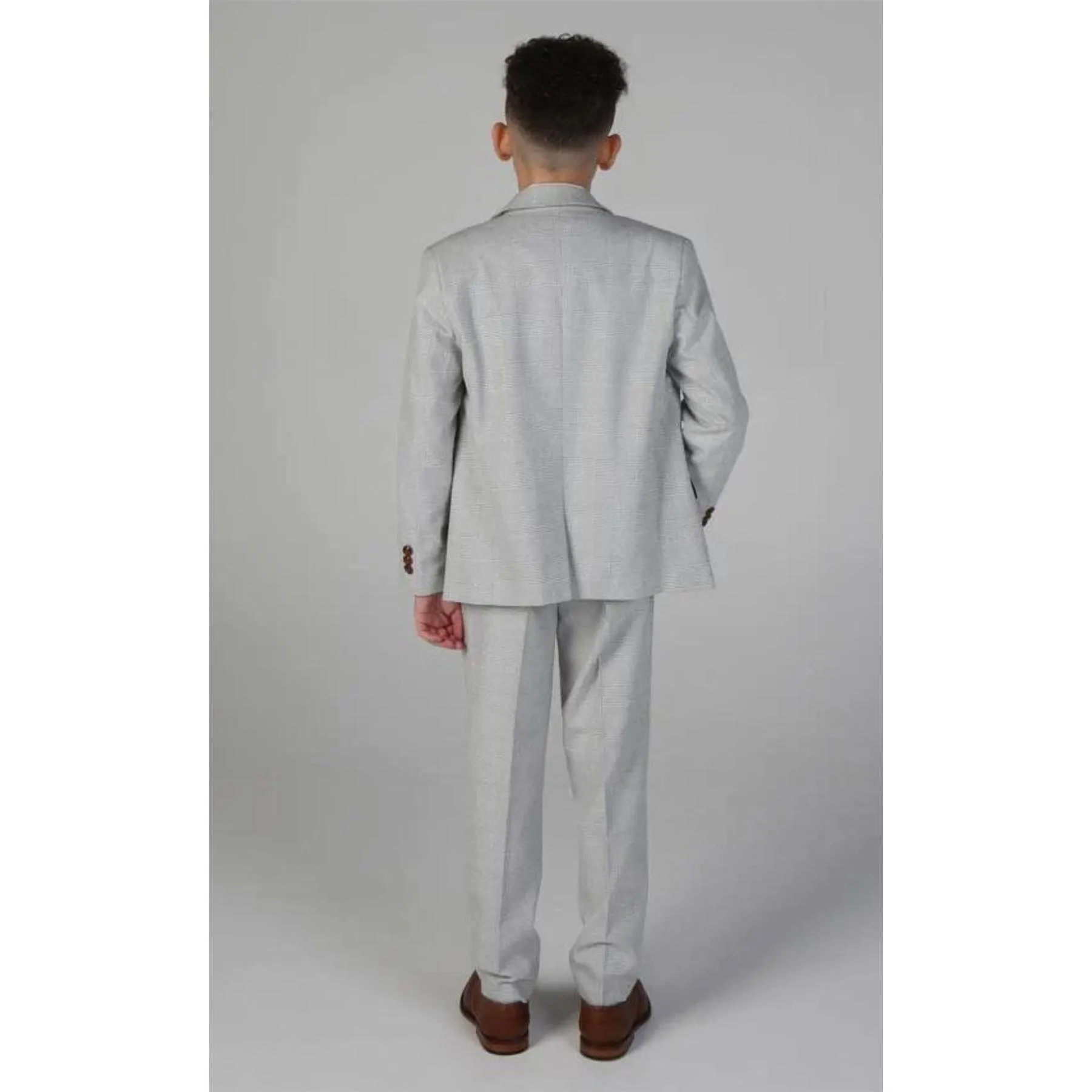 Boys Grey Stone 3 Piece Tweed Check Suit Wedding