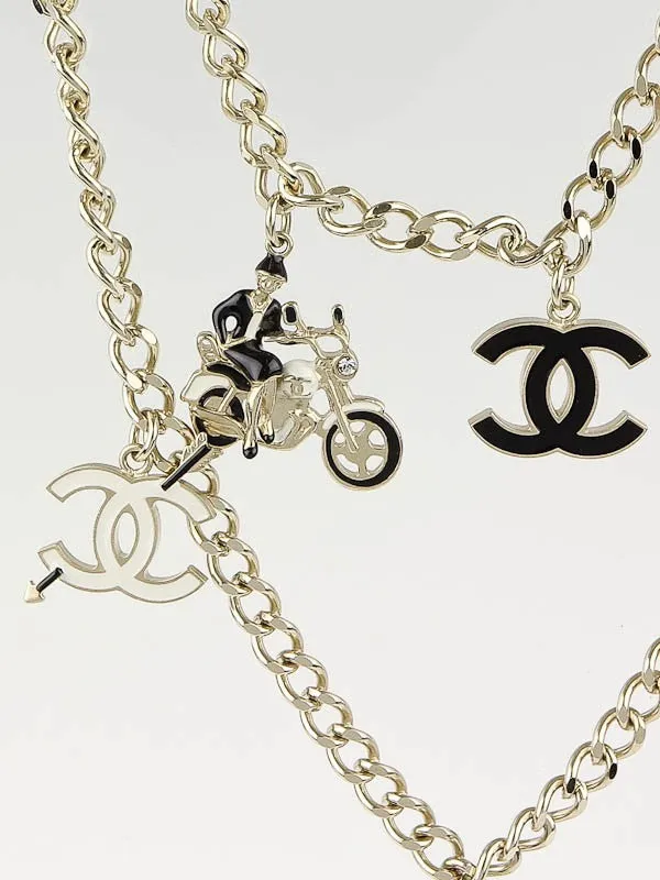 Chanel 10P 2010 Spring Coco Motorcycle Hearts Gold Chain Link Layered Belt/Necklace