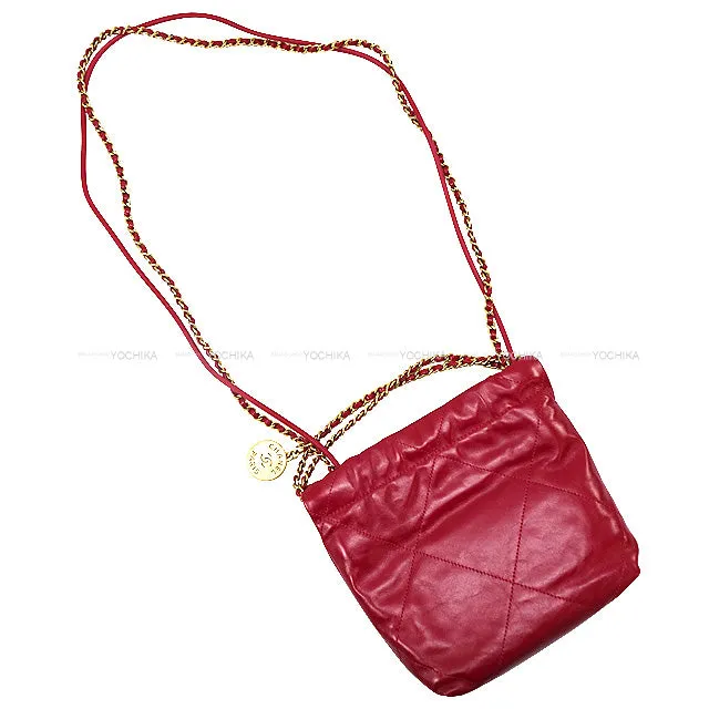 CHANEL Shoulder bag CHANEL 22 Mini Matelasse With Medal Charm Rouge red Shiny Calf Skin Gold HW AS3980[EXCELLENT][Authentic]