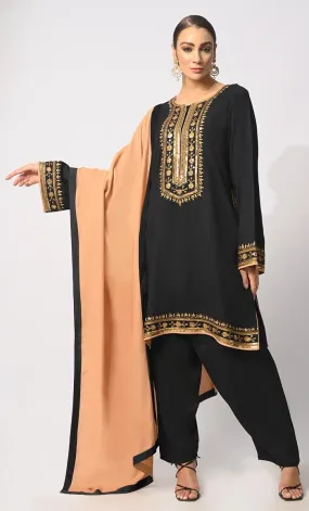 Charm & Elegance: Embellished Black Salwar Kameez with Dupatta 3Pc Set - Final Sale