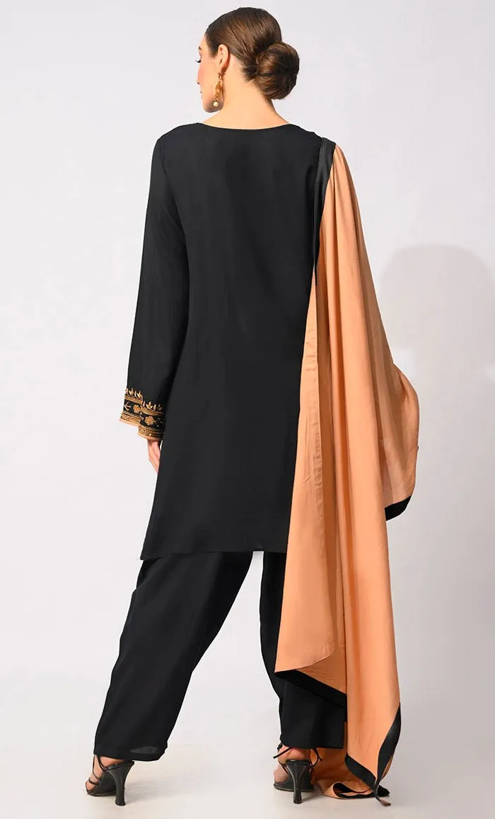 Charm & Elegance: Embellished Black Salwar Kameez with Dupatta 3Pc Set - Final Sale