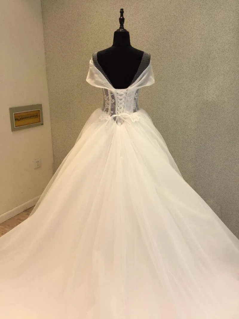 Charming Unique Cap Sleeves Cheap Bridal Long Wedding Dresses, WG1239