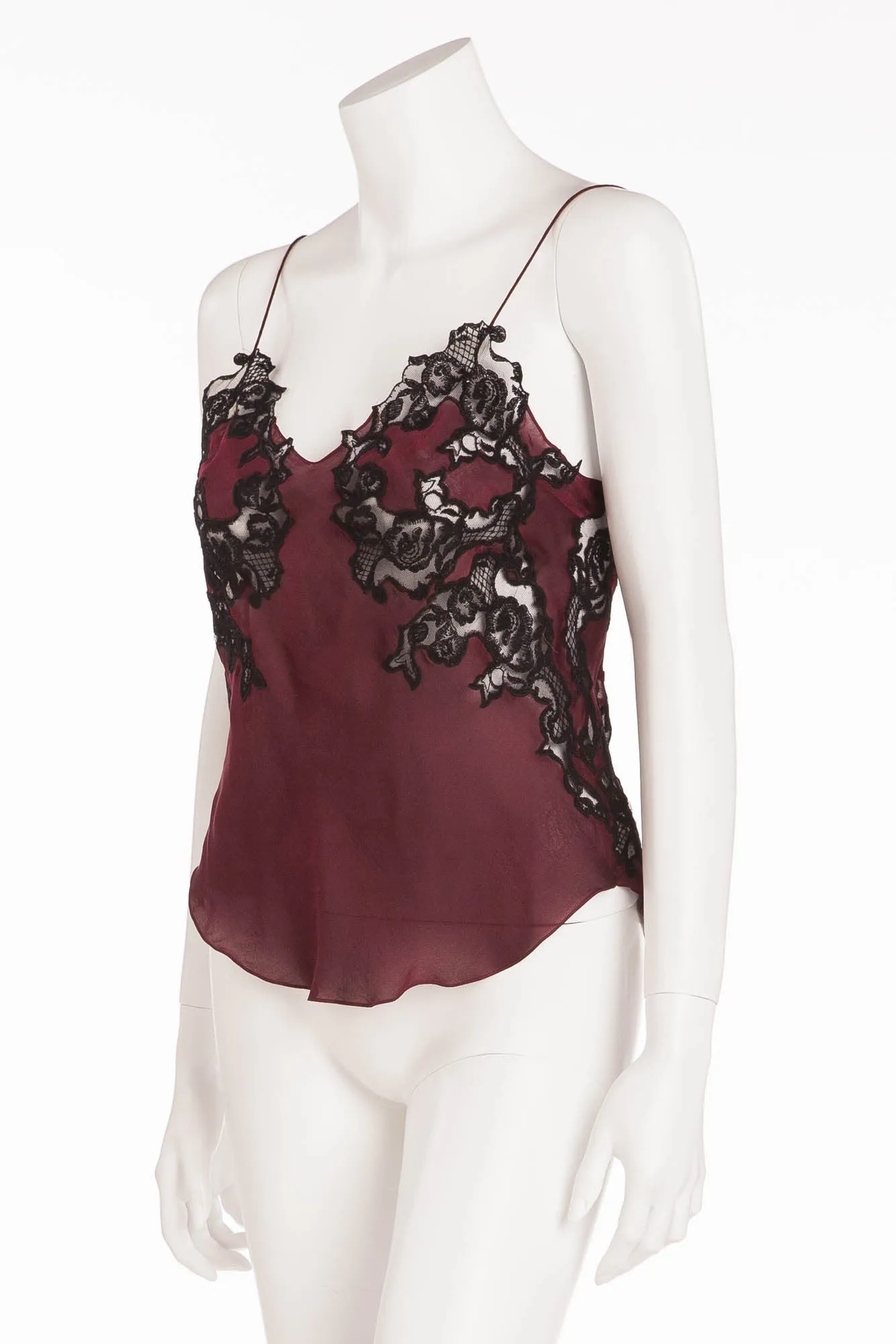 Chloe - Burgundy and Black Silk and Lace Tank Top - FR 38