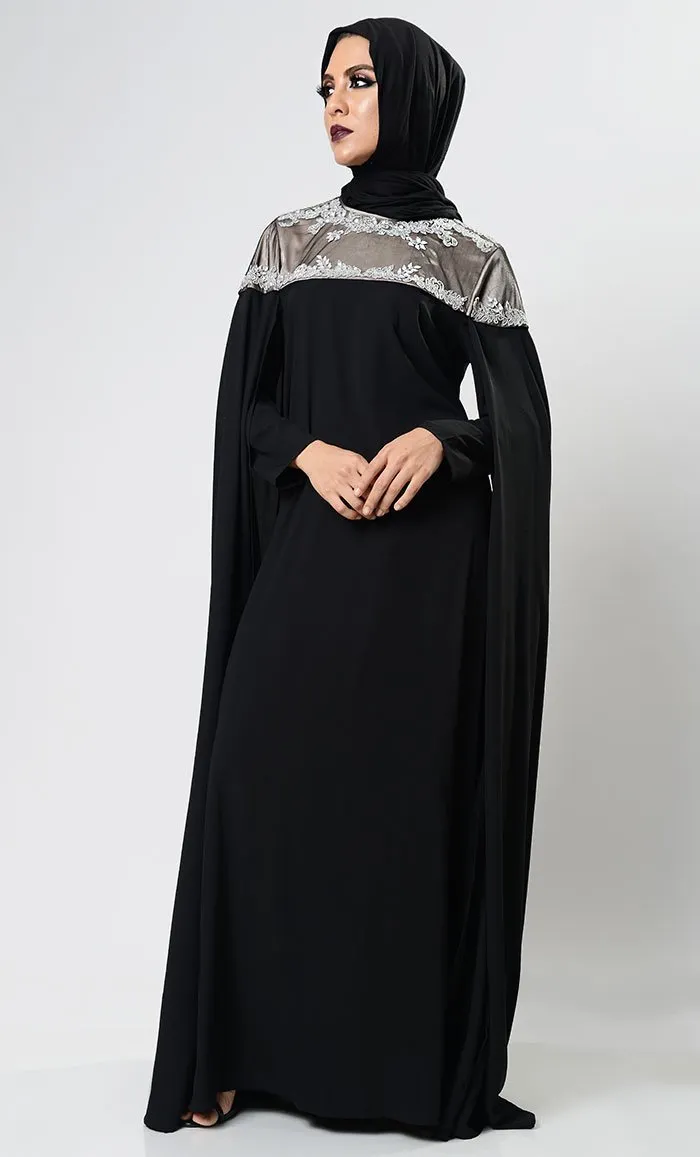 Classy Black Caped Abaya Dress