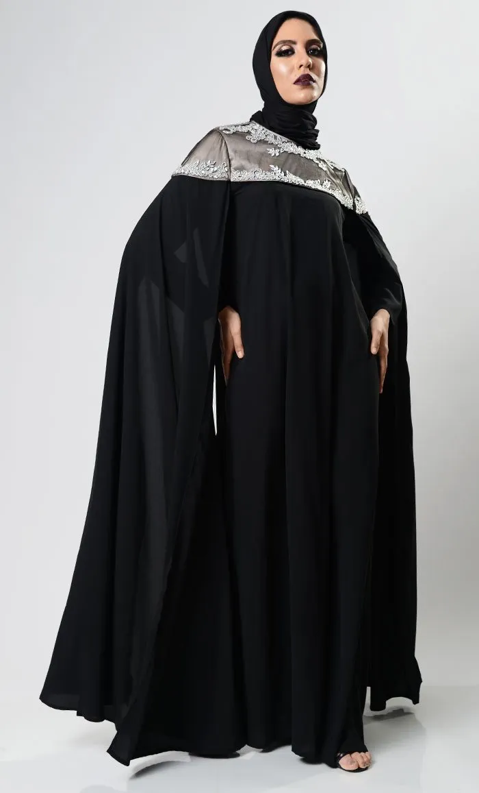 Classy Black Caped Abaya Dress