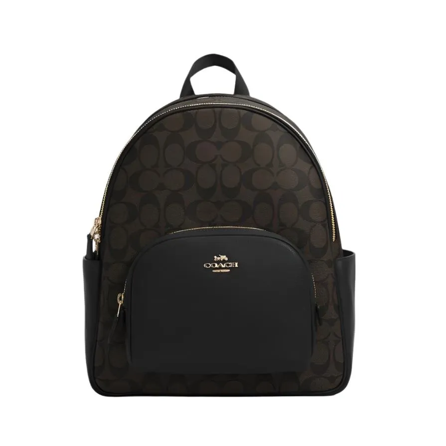 Coach Court Backpack In Signature Canvas Brown/Black