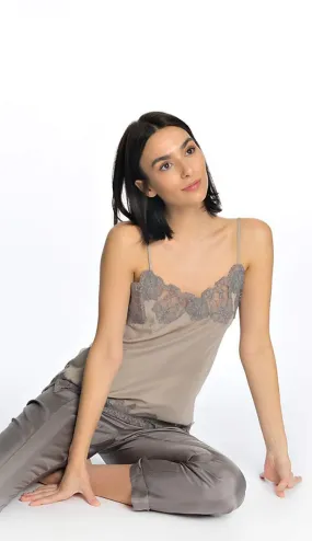 Coco Lace  Silk Camisole - Taupe