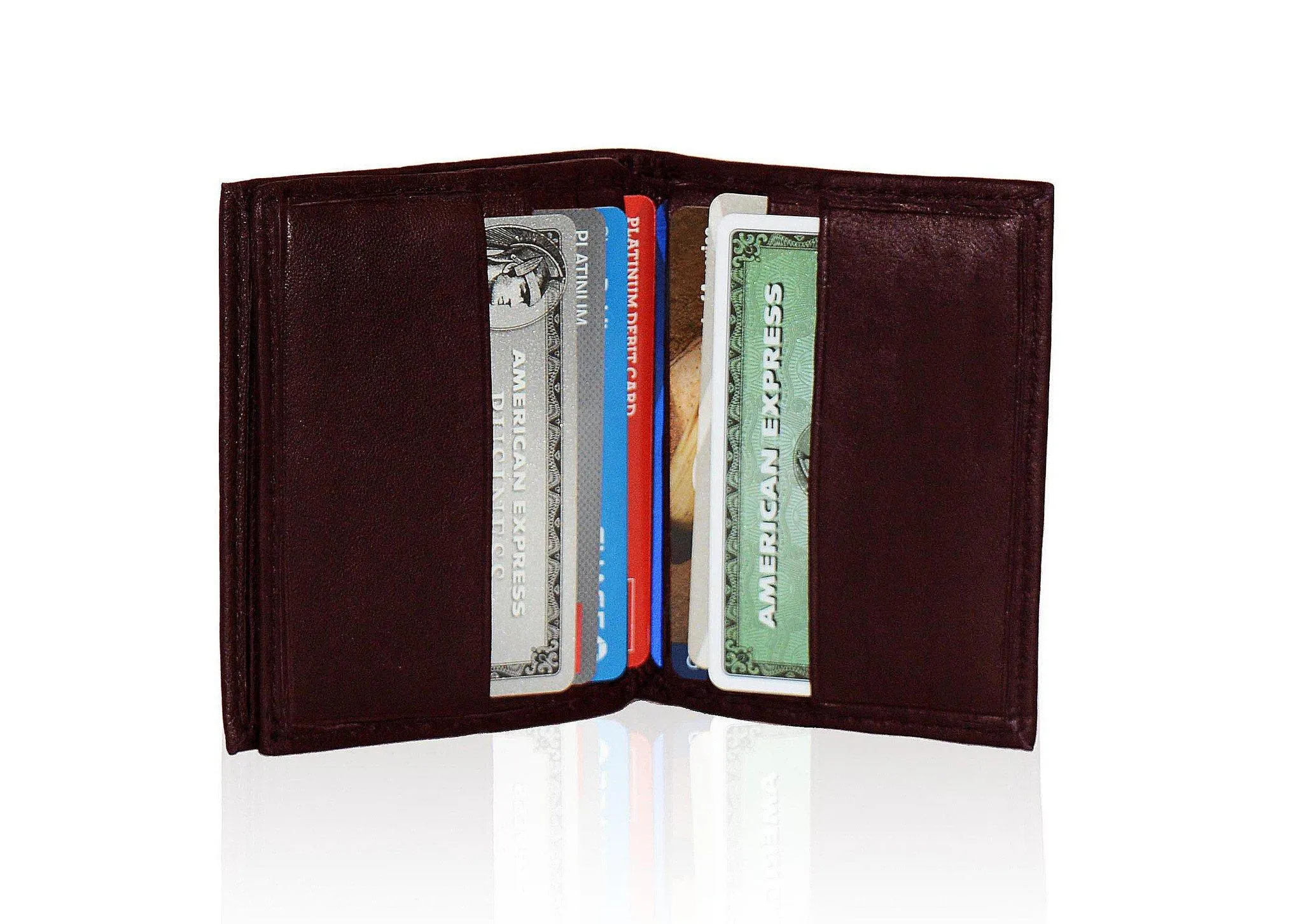 Compact RFID-Blocking Men's Multi-Card Center Flip Bifold Wallet - Burgundy