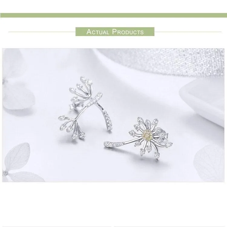 Dandelion Love Sterling Silver CZ Stud Earrings