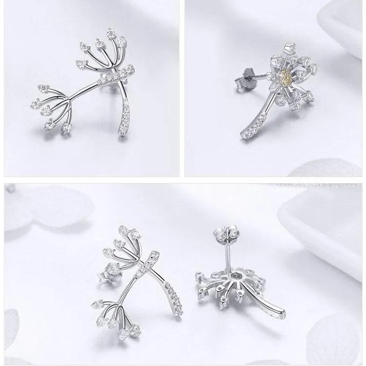 Dandelion Love Sterling Silver CZ Stud Earrings