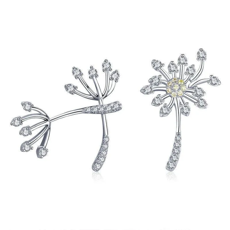 Dandelion Love Sterling Silver CZ Stud Earrings