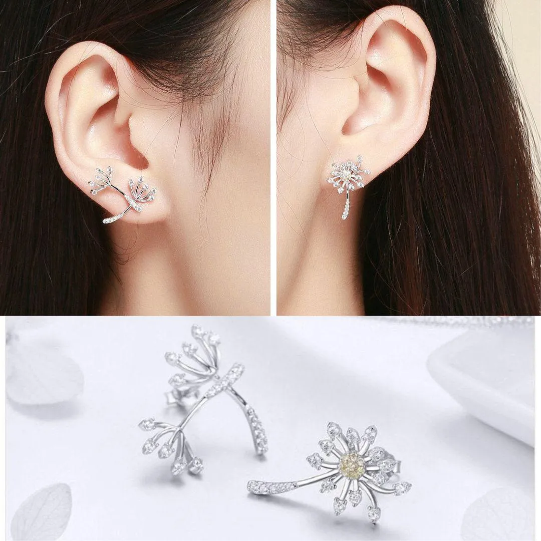 Dandelion Love Sterling Silver CZ Stud Earrings