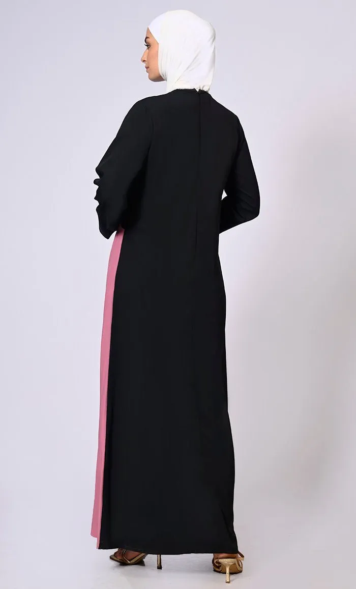 Double Layered Pink Abaya with Sequined Yoke and Front Pockets - Final Sale