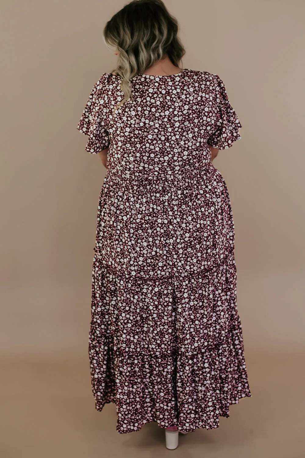 ECB Exclusive: Many Moments Floral Maxi Dress, Wine