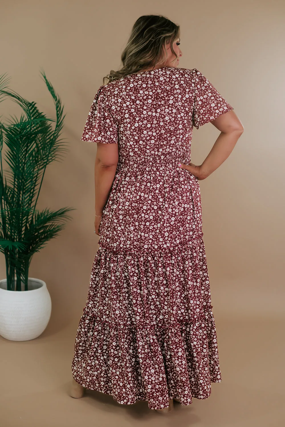 ECB Exclusive: Many Moments Floral Maxi Dress, Wine