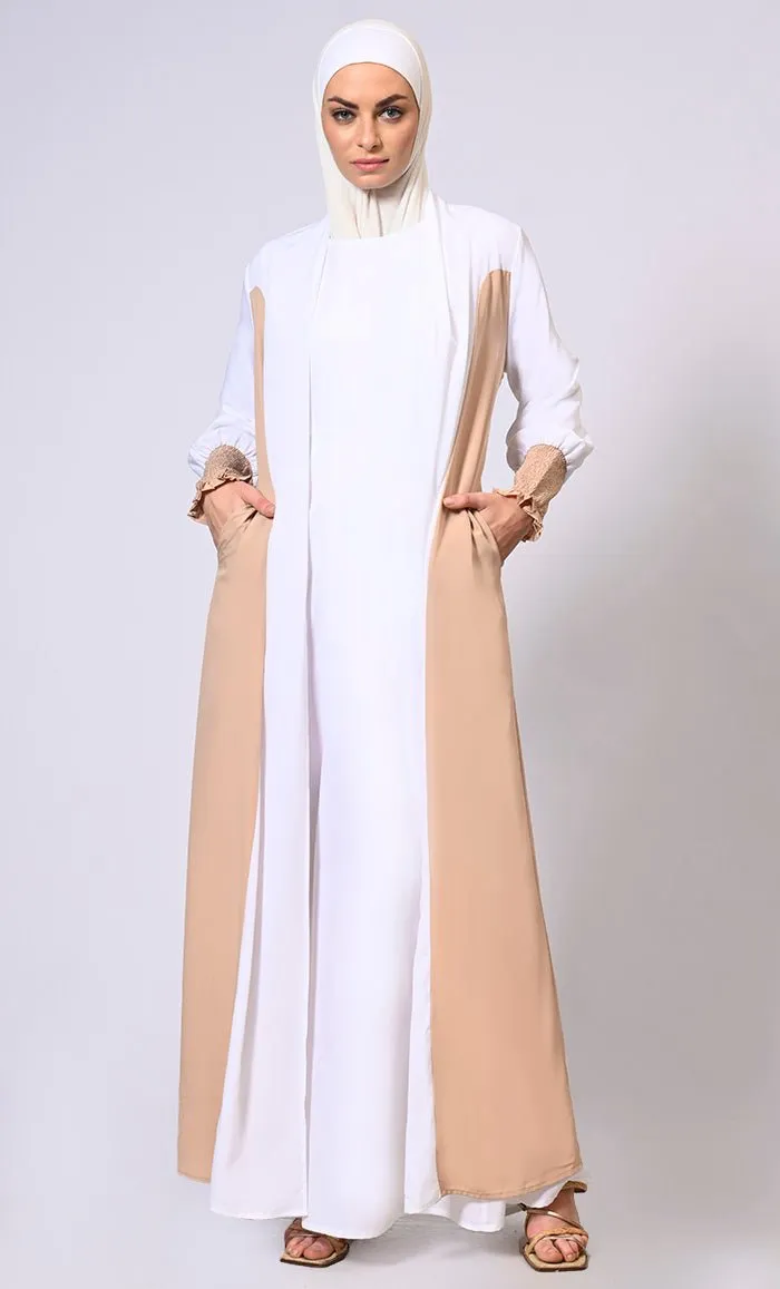 Effortlessly  Stylish: Princess Cut Front open Sand Shrug with Lining & Pockets