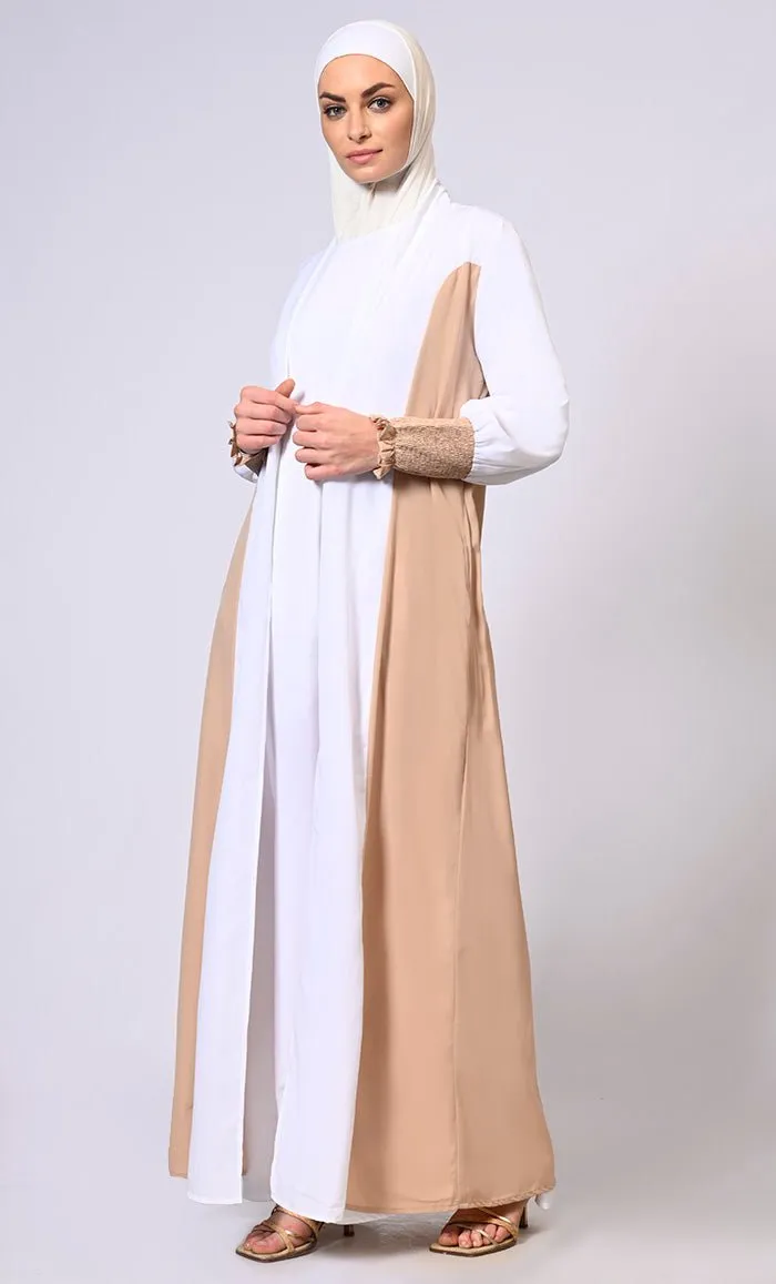 Effortlessly  Stylish: Princess Cut Front open Sand Shrug with Lining & Pockets