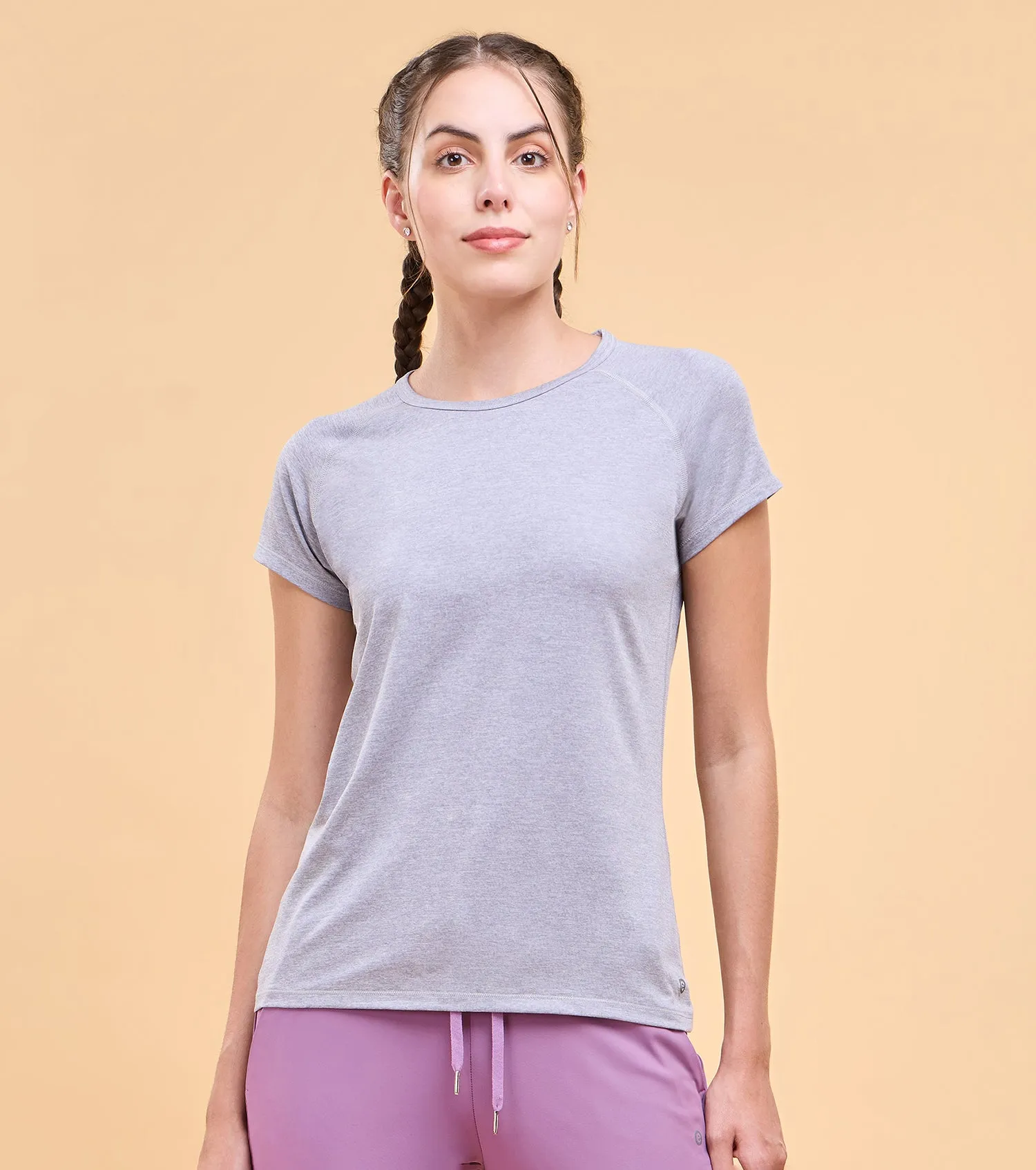 Enamor Athleisure Womens E089-Short Sleeve Scoop Neck Slim Active Graphic Tee